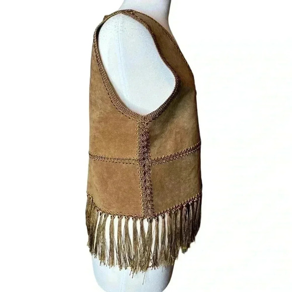 Kroshetta By Papillon Boho Hippie Leather vintage patchwork vest Women Size M - Picture 5 of 10